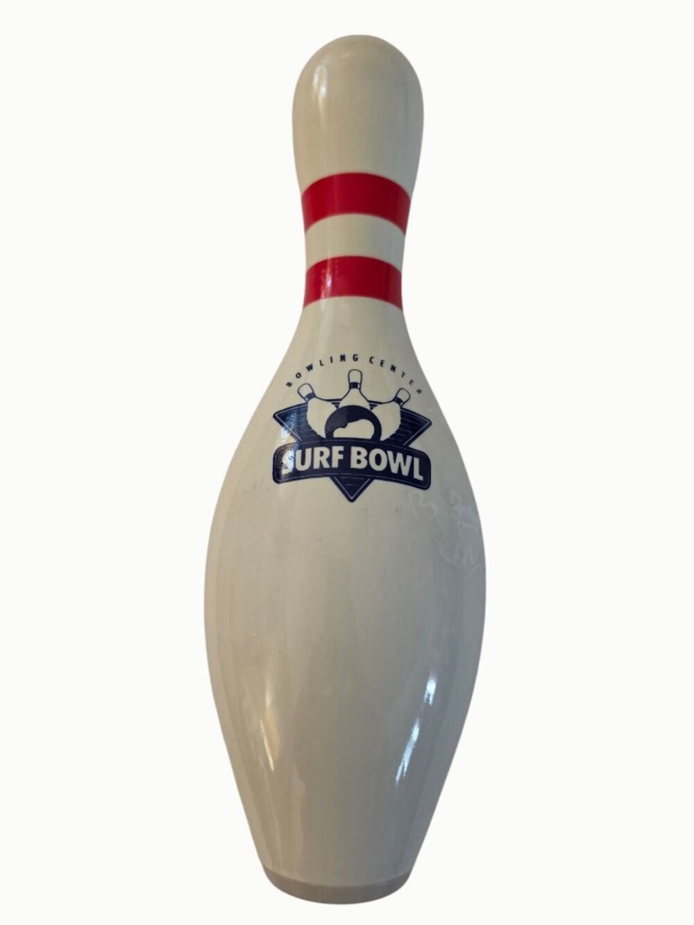 Vintage AMF Surf Bowl Happy Birthday Bowling Pin Full Size Wooden Souvenir Signe